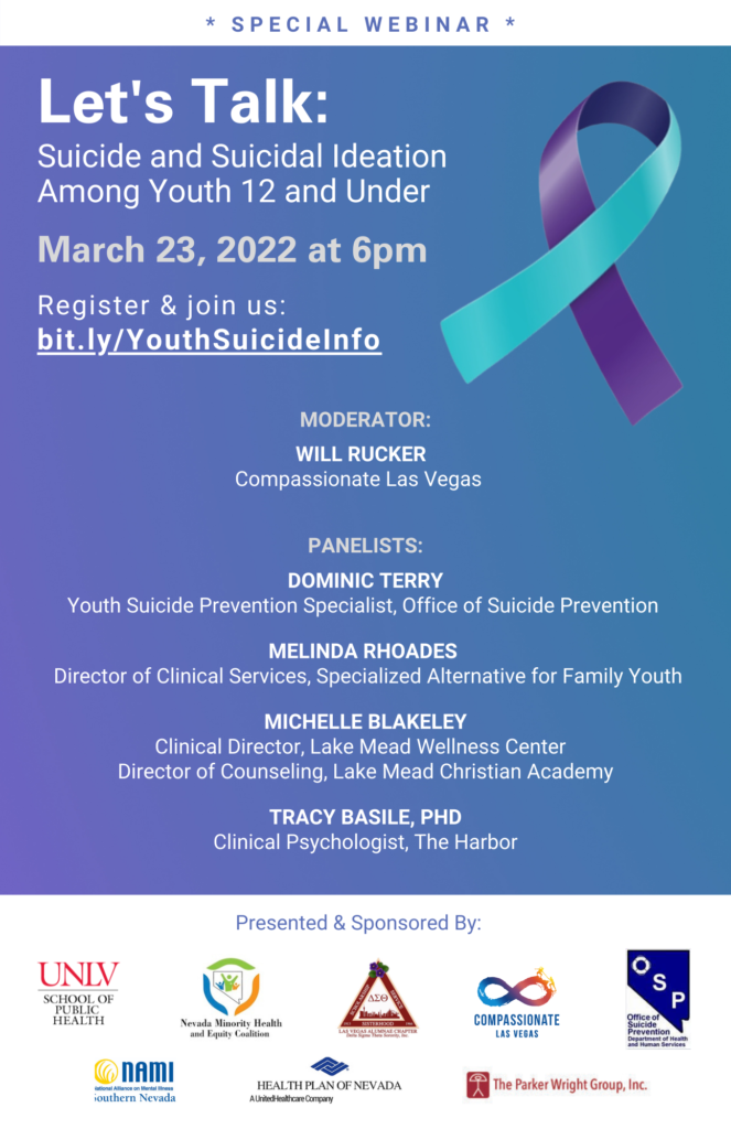 Flyer for March 23 event on suicidal ideation among youth 12 and under